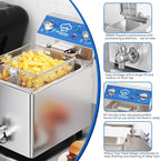 TOPKITCH 6.3Qt Electric Fryer with Oil Drain,30 Minutes Timer,Stretch forming oil tank,Lid and Solid Wire Mesh Basket,Light Duty Commercial Electric Countertop Deep Fryers-120V,1800W
