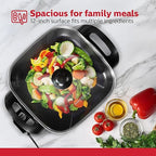 Holstein Housewares 12-Inch Electric Skillet - 1400W Electric Pan with Adjustable Temperature Control, PFOA-Free Non-Stick Coating, Cool-Touch Handles, Multi-Function Cooker, Black