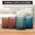Khen Plastic Hobnail Drinking Glasses Set of 4 Neutral Tones Cups 14oz, Shatterproof & Unbreakable Acrylic Beaded Design, BPA-Free, Dishwasher Safe Indoor/Outdoor Drinkware for Water, Juice, Cocktails