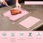LEHAHA Large Non Slip Serving Tray with Handles, 17.25 x 12 Inch Melamine Serving Platter with Curved Sides, Dinner Tray for Lunch, Coffee, or Breakfast, 4pcs Set, Silicone placemats Included,Pink