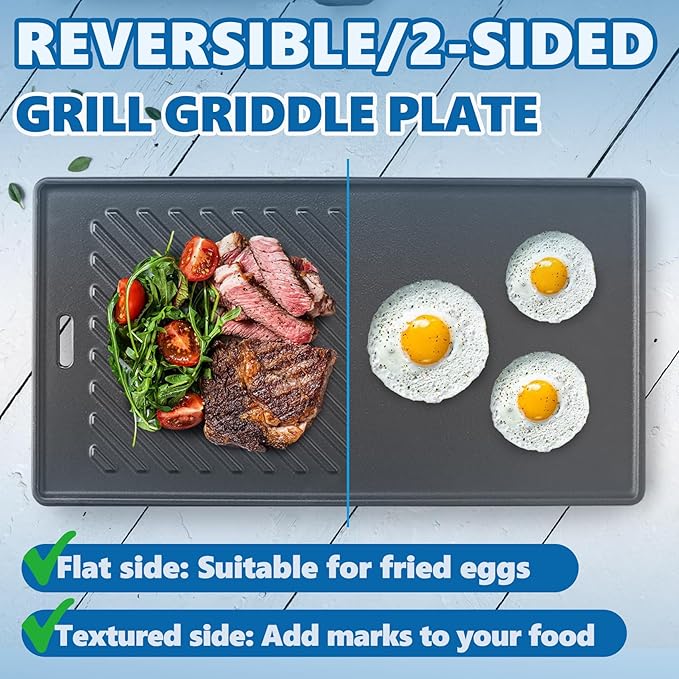 SafBbcue 96333 Grill Plates for Monument Grills 77352 24633 17842 35633 13892 Gas Grill Cooking Accessories, Cast Iron Reversible Griddle for Monument Grill 41847NG D405 77352MB D425 Replacement Parts