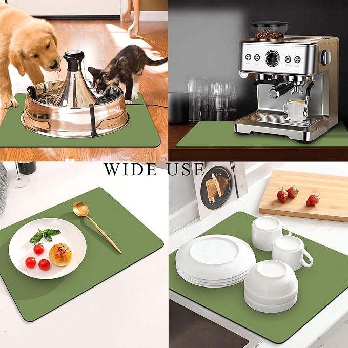 Coffee Mat for Countertops ,Coffee Bar Accessories Fit Under Coffee Maker Espresso Machine, Absorbent Hide Stain Rubber Mat for Countertop ,Dish Drying Mat for Kitchen Counter (Green, 17"x31.5")