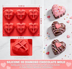 3D Diamond Heart Silicone Molds 2 Pack 12-Cavity Valentine Love Shape for Hot Cocoa Bombs, Chocolate, Cake, Soap, Jelly, Candy, Ice Cube DIY Baking & Party Gift Making