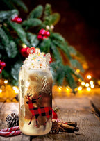 ANOTION Christmas Cups, 18oz Christmas Coffee Mugs Glass Cups with Lid and Straw Colorful Xmas Tree Tumbler Drinking Glasses Glassware Drinkware Cookie Jar Home Decoration Gifts for Women Kids Men