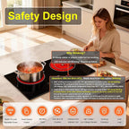 Dual Coils Design of Double Burner Electric Cooktop, 1800W Commercial Ceramic Infrared Cooking Hot Plate, Portable Countertop or 24in Built-in Radiant Stove Top Cooker with WATT n TEMP Heating Control