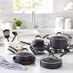Amazon Basics Hard Anodized Non-Stick 12-Piece Cookware Set, Pots, Pans and Utensils, Black