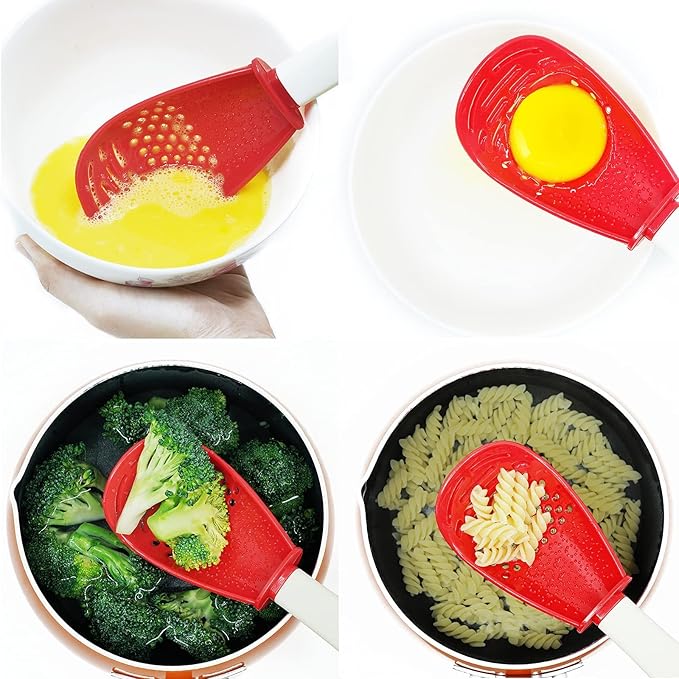 6 in 1 Multifunctional cooking gadgets, 356°F Heat Resistant kitchen gadgets, Egg Separator, Cooking, Draining, Mashing, Grating, Cooking spoon red
