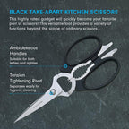 Messermeister 8-Inch Take-Apart Kitchen Scissors, Black - Includes Screwdriver, Nut Cracker, Jar Lid Opener/Gripper, Bottle Opener & Bone + Twig Cutter - Suitable for Lefties & Righties