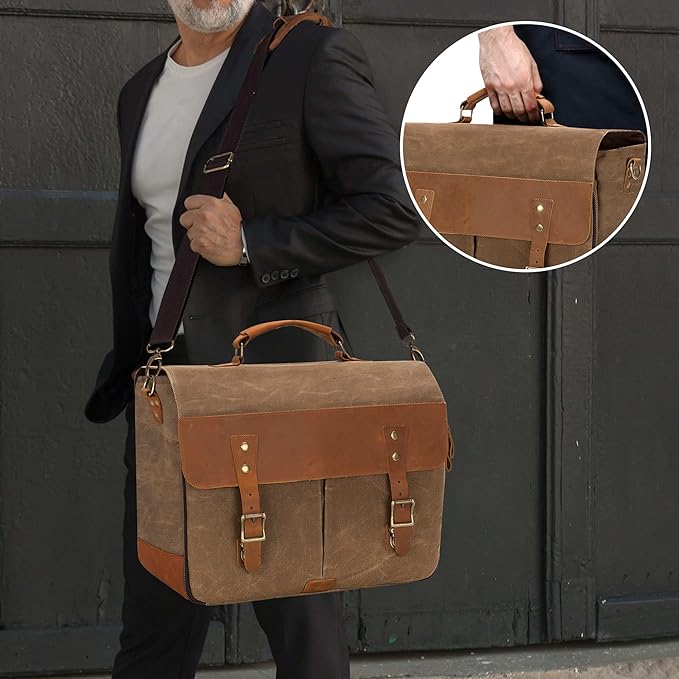 Lodrid Vintage Bartender Kit Bag with Flexible Compartments for Wine, Leather Waxed Canvas Bartender Tote with Removable Dividers, Bar Bag with Handle and Shoulder Strap, Case Only, Patent Design