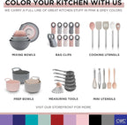 COOK WITH COLOR Nesting Plastic Mixing Bowl Set with Pour Spouts and Handles, Pink, 6 Piece Non-Slip