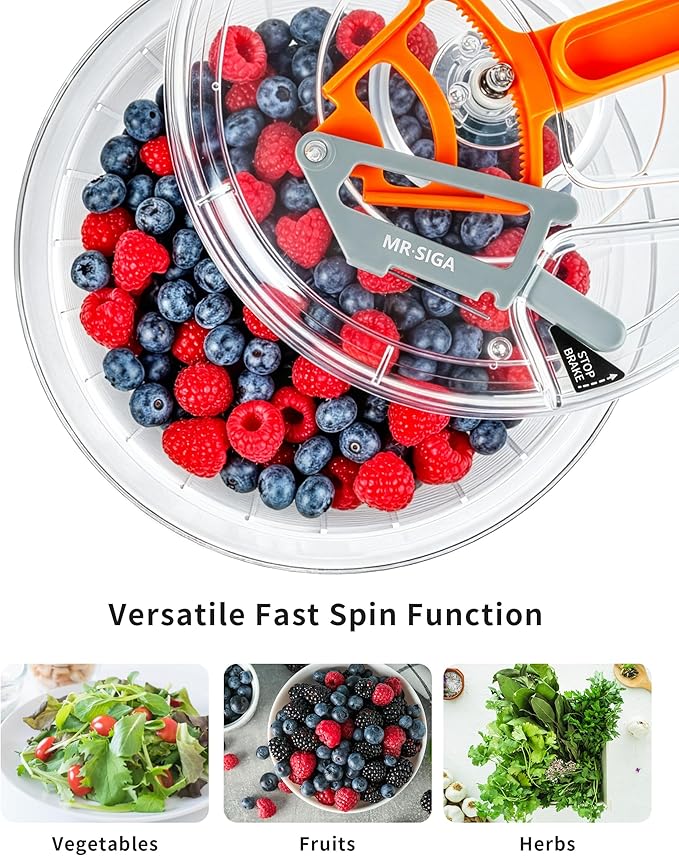 MR.SIGA Large Salad Spinner, Fruit Washing Bowl with Strainer, Salad Dryer for Washing, Spinning, and Draining Greens, Fruits, and Vegetables, 6.87 Quart Capacity