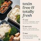 Ceramic Coated Glass Food Storage Container | No PTFE, PFOA, PFAS, and BPA | Reusable Non Toxic Meal Prep Container with Glass Lid | Easy To Store | 6 Piece Food Prep [Willow]