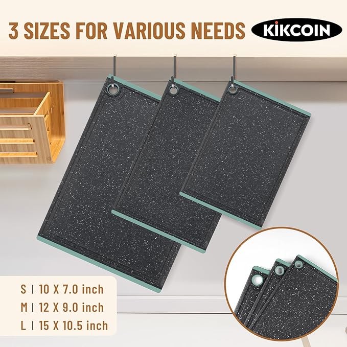Plastic Cutting Boards for Kitchen, 3-Piece Large Cutting Board Set Dishwasher Safe Chopping Boards with Non-slip Feet and Juice Grooves, Turquoise, Kikcoin