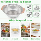 Colander Set with Plastic Handles, Stainless Steel Micro-Perforated Colanders Strainers for Draining Rinsing Washing, Ideal for Pasta Vegetables Fruits, Heavy Duty & Dishwasher Safe