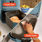 bella 6 Qt Slim Air Fryer, Fits-anywhere™ Kitchenware, EverGood™ Ceramic Nonstick Coating, Adjustable Temperature, 6 Preset Cooking Options, 60 Min Auto Shutoff w Audible Tone, 5lb Capacity, Surf