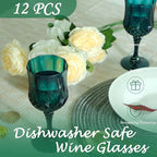 Plastic Wine Glasses, Plastic Goblets Vintage Style Cordial Unbreakable Drinking Glasses, Reusable Drinkware for Wedding Reception, Grand Event Party Supplies (12, Green)