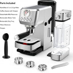 MAttinata Cappuccino Coffee Machine with Automatic Milk Frother, Compact Espresso Machine with Pressure Gauge, Stainless Steel Cappuccino Maker with for Home, Office