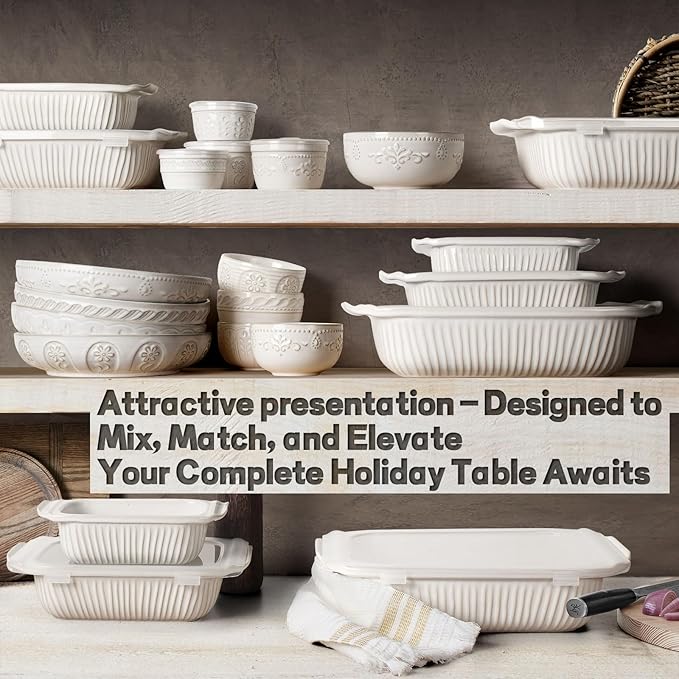 Artena Baking Dish 5.1 Quarts, Casserole Dishes For Oven, Baking Pan With Handles, Lasagna Pan Deep, Large Casserole Dish, Rectangular White Ceramic Bakeware (Only Baking Dish)