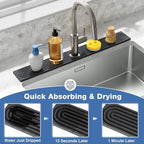 DK177 Faucet Mat for Kitchen Sink - Water Absorbing Stone Tray for Sink, Diatomite Fast-Drying Faucet Mat, Faucet Splash Guard for Bathroom Counter (Dark Gray, 15.8" x 4")