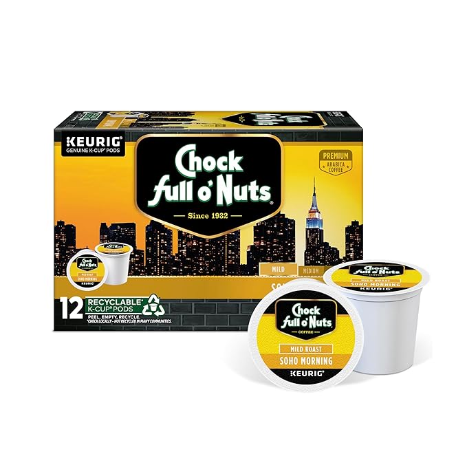 Chock Full o' Nuts Soho Morning Keurig K-Cup Pods for Keurig Brewers – Premium Arabica, Mild Roast – Single Serve – 1 Pack of 12 K-Cup Pods