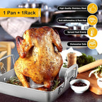 P&P CHEF Beer Can Chicken Holder with Roasting Pan Set, 9-inch Stainless Steel Square Baking Pan and Chicken Rack For Grilling, Heavy Duty & Dishwasher Safe, 2Pcs