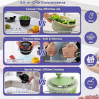 Good Girps 3.2 Qt Glass Salad Spinner Small Vegetable Dryer with Drain Microwave Safe Dishwasher Safe with Transparent Lid Crank Handle Quick Spin Greens Washer for Lettuce Herbs Fruits