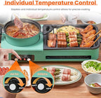 3 in 1 Electric Hot Pot with Grill Smokeless Non-Stick Pot and Griddle for Korean BBQ Grill Shabu Shabu Pot Divider Independent Dual Temperature Control for 3-5 People（1600W）