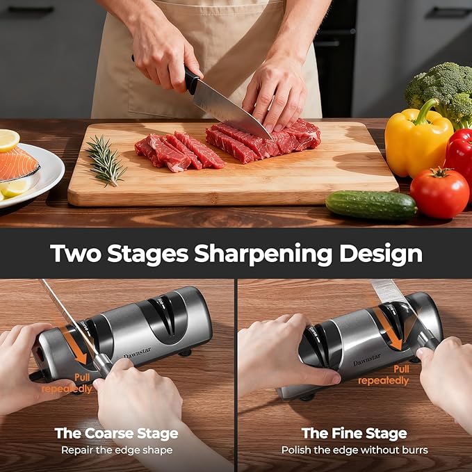 Electric Knife Sharpener, Professional Kitchen Knife Sharpener for Home Use, 2 Stages of Coarse Sharpening & Fine Polishing, Metal Dust Collection Box for Easy Cleaning, Dark Gray