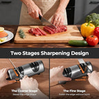 Electric Knife Sharpener, Professional Kitchen Knife Sharpener for Home Use, 2 Stages of Coarse Sharpening & Fine Polishing, Metal Dust Collection Box for Easy Cleaning, Dark Gray
