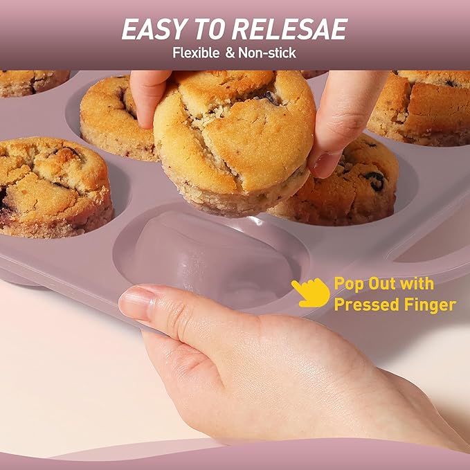 24 Cups Silicone Muffin Pan with Metal Reinforced Frame Cupcake Tray Egg Mold for Kitchen 2025 First Apartment Essentials New Home Must Haves Things House Warming Decor Housewarming Hostess Host Gifts