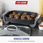 Blue Diamond 7QT 5-in-1 Extra Large Electric Skillet, Healthy Ceramic Nonstick Interior, Non-Toxic PFAS-Free, Temperature Control, Stay Cool Handles, Easy Clean, Graphite