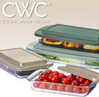 COOK WITH COLOR 8-Piece Deep Glass Baking Dish Set with Plastic Lids – Casserole and Food Storage Containers for Lasagna, Leftovers – Freezer-to-Oven, Microwave & Dishwasher Safe, Mint