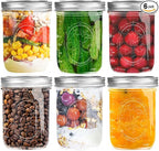 Miuyhji Wide Mouth Mason Jars 16 oz with Lids [6 Pack], Canning Jars with Metal Airtight Lids and Bands, 16 oz Glass Jars for Fermenting, Pickling, Freezing, Preserving, Meal Prep, Jar Décor