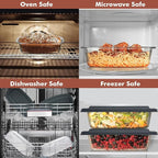 Razab LARGE 7.6 Cups/1800 ML/1.9 Qt Glass Loaf Pan with Lids - Meatloaf Pan BPA free Airtight Lids Grip Handle Easy Carry, Microwave and Oven Safe - Loaf Pans For Baking Bread, Cakes, Glass Loaf Pan