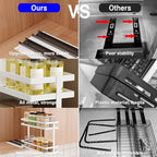 Mustorn Pull Out Spice Rack Organizer for Cabinet, 2 Tier Metal Slide Out Seasoning Organizer and Storage Heavy Duty Vertical Spice Rack Shelf Pullout for Kitchen Cabinets No Drilling(1 Pack, White)