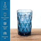 Bandesun Drinking Glass set of 6 Modern Glassware Diamond Pattern Tumbler Cup（12 OZ），for Water，Cocktail，Milk，Juice and Beverage