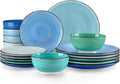 vancasso Bonita Plates and Bowls Sets 18 Pieces Blue Stoneware Service for 6, Modern Round Dinnerware Sets, Hand-Painted Spiral Dishes Set-Microwave and Dishwasher Safe (Blue,18 Pcs)