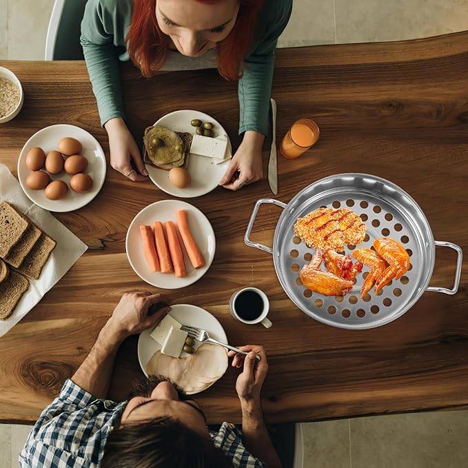 Stainless Steel Large Hole Colander for Shrimp Pasta & Vegetables - Mesh Strainer with Comfortable Grip for Kitchen Use
