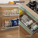 Expandable Food Storage Container Lid Organizers, 22" Pots and Pans Organizer Under Cabinet with 9 Adjustable Dividers Pot and Pan Lid Holders Rack Inside Cabinet(Gray,1 Pack)