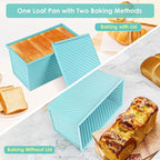 Blue Pullman Loaf Pan with Lid, Sandwich Bread Pullman Loaf Pan, 1LB Dough Capacity Rectangular Bread Pan, Non-Stick Loaf Pan with Dough Scraper Cutter for Sandwich Bread