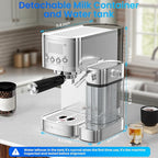 Espresso Machine 20 Bar Temperature Time LED Display Espresso Maker with Stepless Adjustable Automatic Milk Frother for Cappuccino Latte Americano Stainless Steel Coffee Machine with ESE Pod Filter