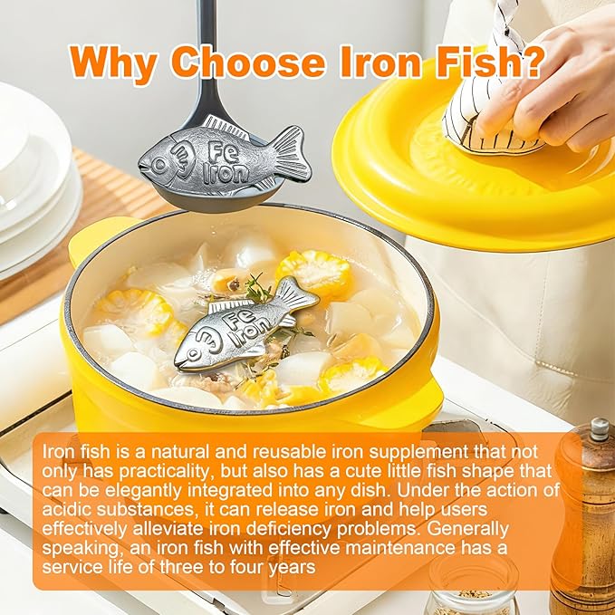 Iron Fish Cooking Tool, Natural Iron Cooking Tool to Add Iron to Food & Water, Safe & Effective Aid for Vegans, Athletes, Pregnant Women and Children (Black 3Pack)