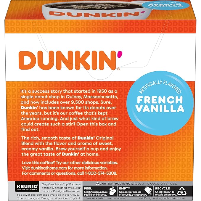 Dunkin' French Vanilla Flavored Coffee, 32 Keurig K-Cup Pods
