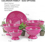Reston Lloyd, 1.5 Quart Powder Coated Steel Kitchen Strainer Basket for draining Pasta, Vegetable and Fruit, Chrome Handles and Wide Stable Base, Magenta