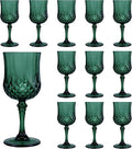 Plastic Wine Glasses, Plastic Goblets Vintage Style Cordial Unbreakable Drinking Glasses, Reusable Drinkware for Wedding Reception, Grand Event Party Supplies (12, Green)