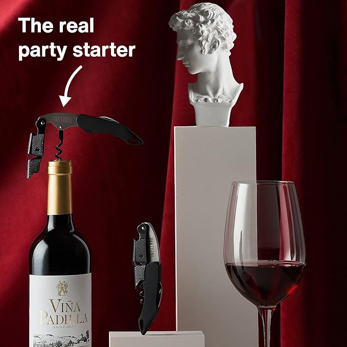 Vintorio Professional Waiters Corkscrew - Wine Key with Ergonomic Rubber Grip, Beer Bottle Opener and Foil Cutter (1 Pack)