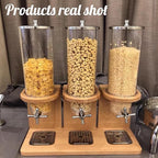 Easy Clean Cereal Dispenser Dry Food Dispenser Countertop Cereal Container Storage Dispenser with PC Bucket And Wooden Base,three barrel