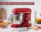 Kitchen in the box Stand Mixer - 8.5 Quart Mixing Bowl with Handle, 900 Watt Heavy Bread Dough Standing Mixers Tilt-head with Dough Hook, Whisk, Flat Beater and Splash Guard (Red)