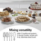 Hamilton Beach Classic Stand and Hand Mixer, 4 Quarts, 6 Speeds with QuickBurst, Bowl Rest, 290 Watts Peak Power, Red (64654)
