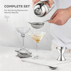 FineDine 10-Piece Cocktail Shaker Set with Travel Bag - Stainless Steel Shaker Set Bartender Kit - Mixology Bartender Kit - Strainer, Muddler, Jigger, Bar Spoon, Bottle Opener, Pour Spouts - Bar Set